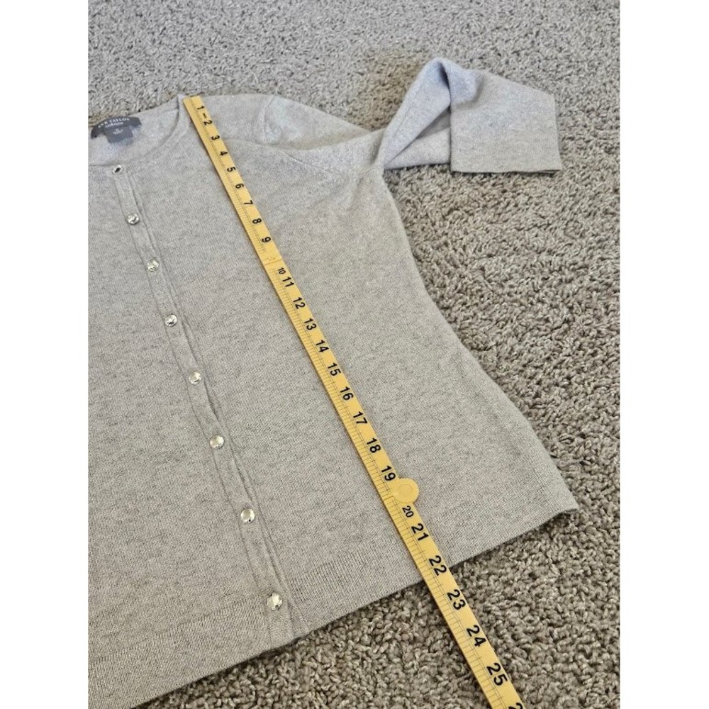 Ann Taylor Cashmere Metallic Shimmer Cardigan Gray Rhinestone Button Medium - Picture 6 of 8
